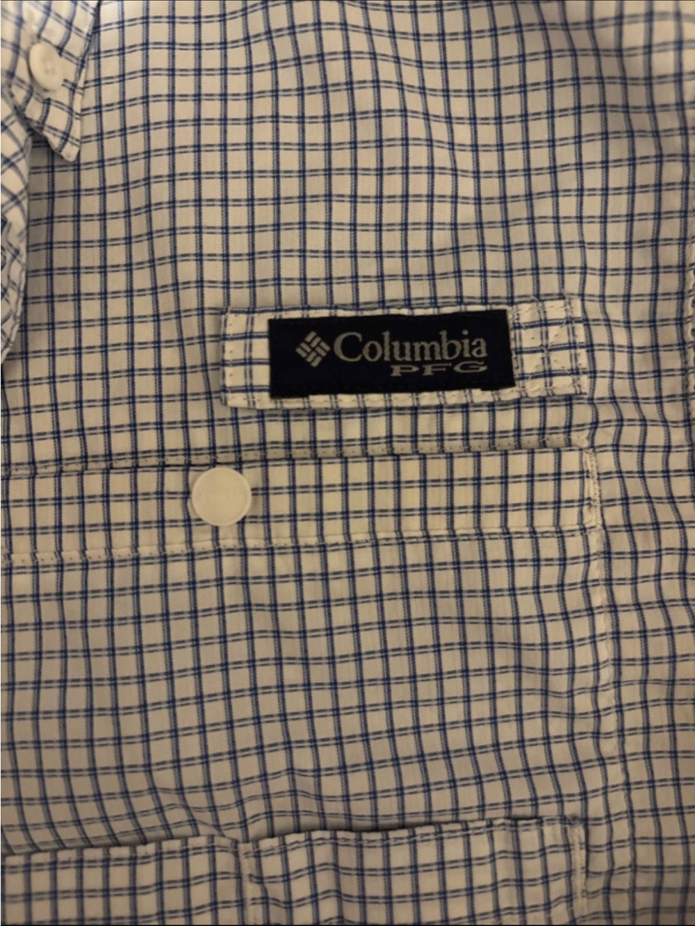 Columbia PFG White and Blue Grid Short-Sleeve Button Shirt